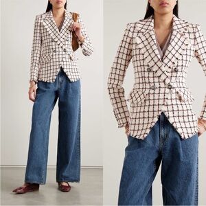 $648 Veronica Beard Luxury tweed fringe Taja Dickey Jacket blazer white black 10